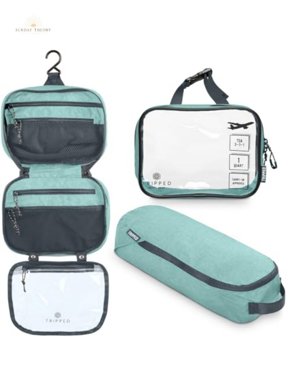 Travel Toiletry Bag Set, 3 Piece Hanging Organizer with TSA Liquids Pouch, 70D